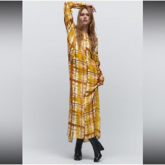 ZARA Watercolor Artsy Sccop Neck Long Sleeve Maxi Dress Small * Blogger Fav * - Picture 1 of 12